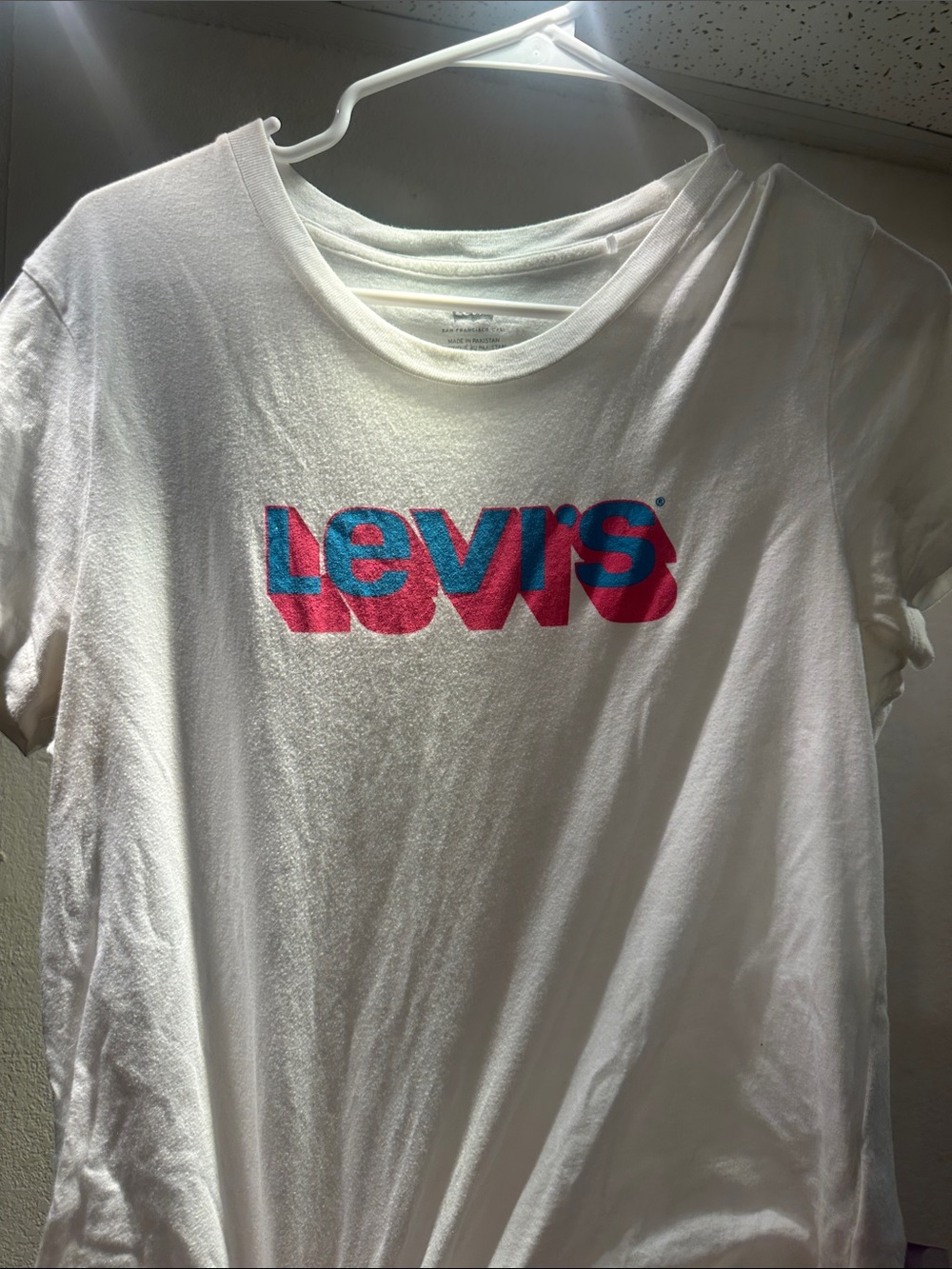 Levi's White Tee with Pink and Blue Logo